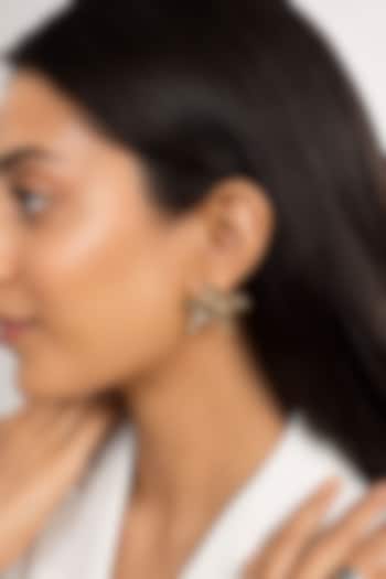 Micron Gold Finish Hand-Cut Polki Mirror Stud Earrings by Isharya at Pernia's Pop Up Shop