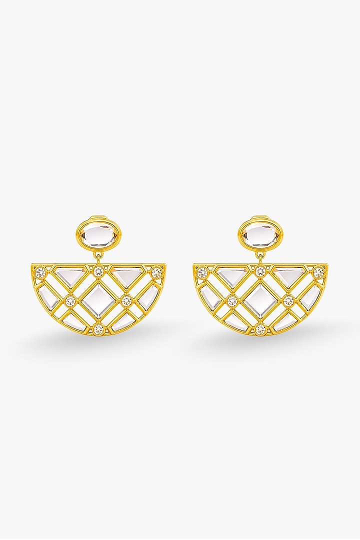 Micron Gold Finish Hand-Cut Polki Mirror Dangler Earrings by Isharya at Pernia's Pop Up Shop