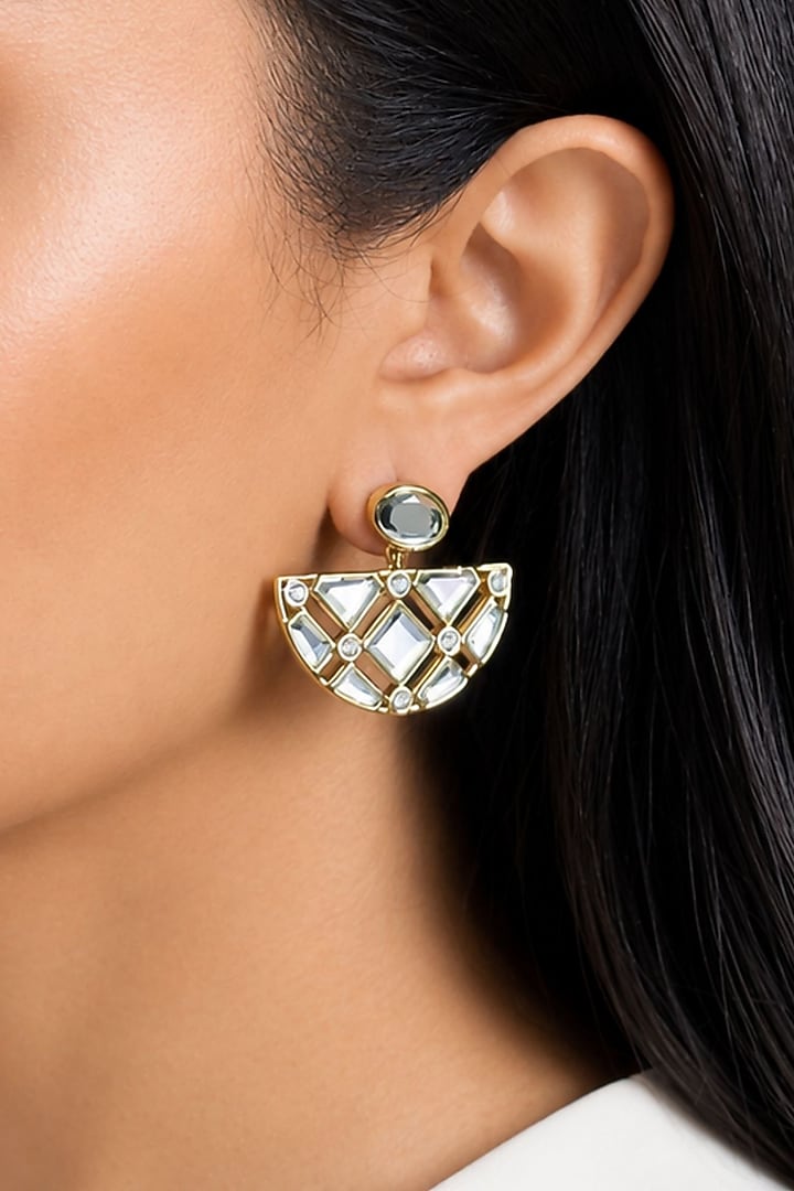 Micron Gold Finish Hand-Cut Polki Mirror Dangler Earrings by Isharya at Pernia's Pop Up Shop