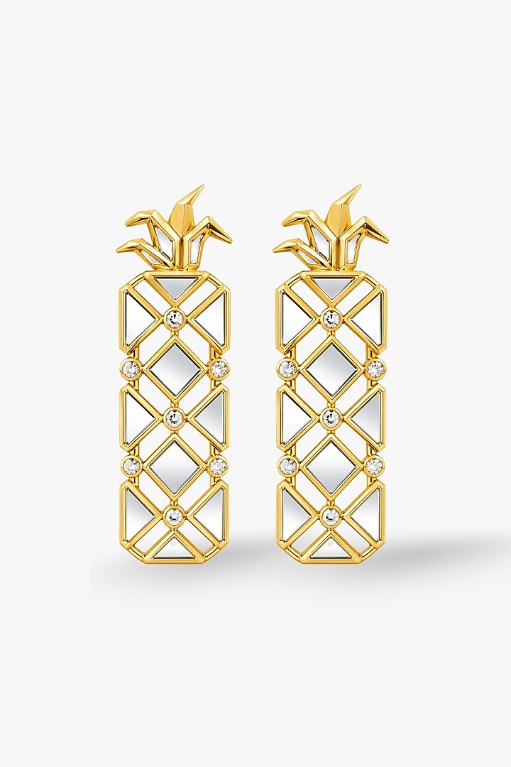 Micron Gold Finish Hand-Cut Polki Mirror Stud Earrings by Isharya at Pernia's Pop Up Shop