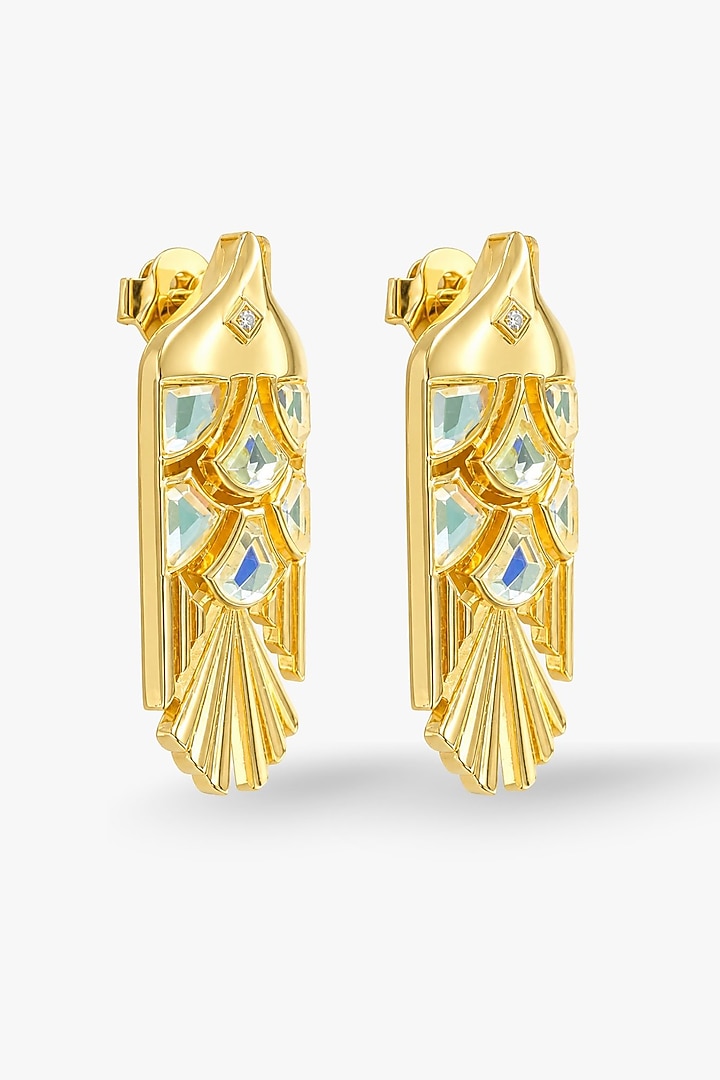 Micron Gold Finish Hand-Cut Polki Mirror Stud Earrings by Isharya at Pernia's Pop Up Shop