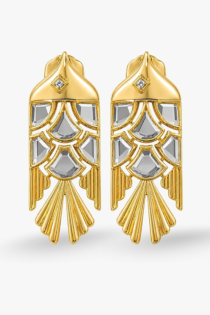 Micron Gold Finish Hand-Cut Polki Mirror Stud Earrings by Isharya at Pernia's Pop Up Shop