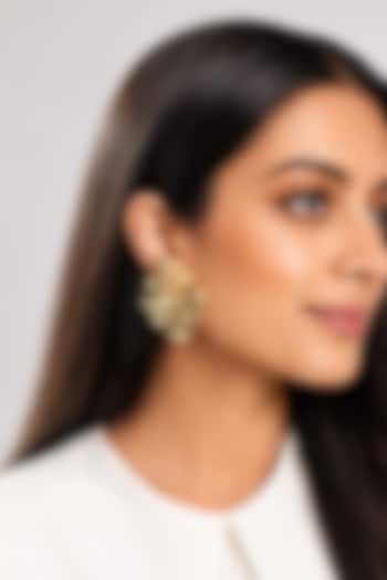 Micron Gold Finish Hand-Cut Polki Mirror Stud Earrings by Isharya at Pernia's Pop Up Shop