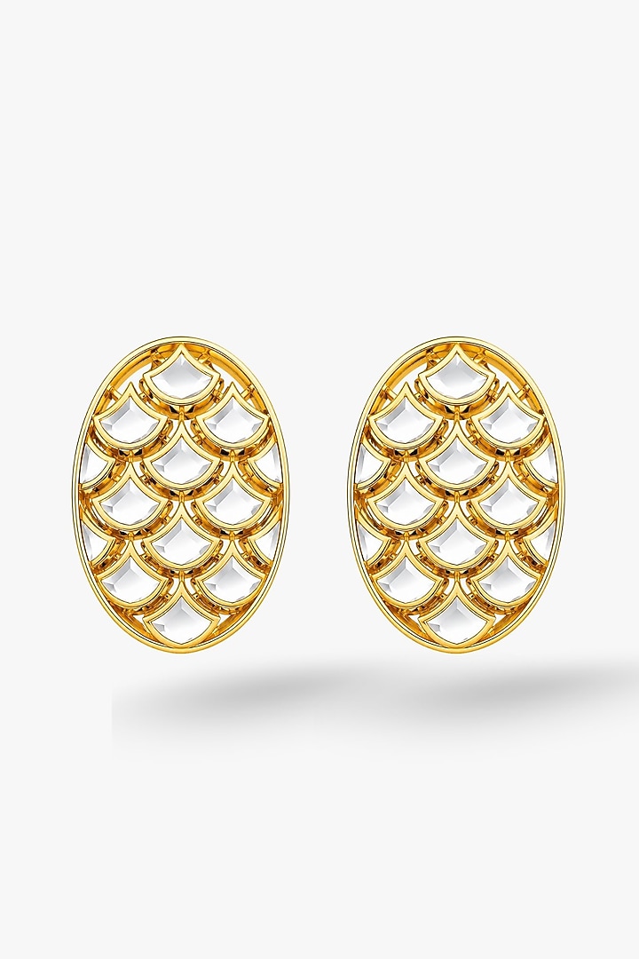 Micron Gold Finish Hand-Cut Polki Mirror Stud Earrings by Isharya at Pernia's Pop Up Shop