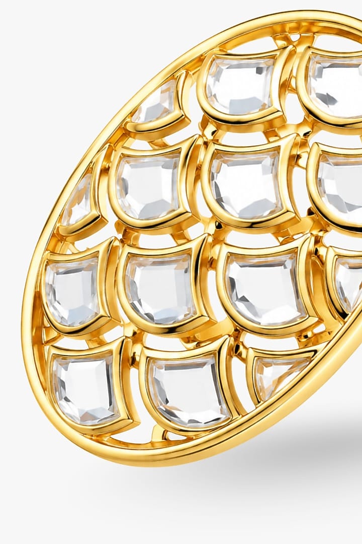Micron Gold Finish Hand-Cut Polki Mirror Stud Earrings by Isharya at Pernia's Pop Up Shop