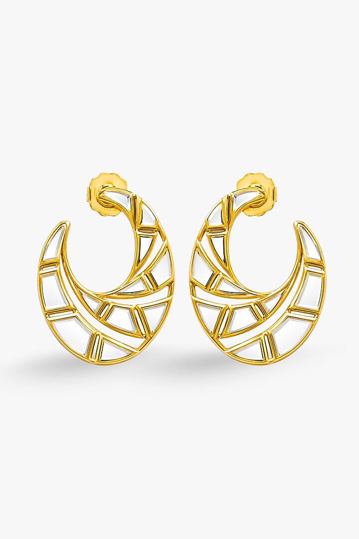 Micron Gold Finish Hand-Cut Polki Mirror Stud Earrings by Isharya at Pernia's Pop Up Shop