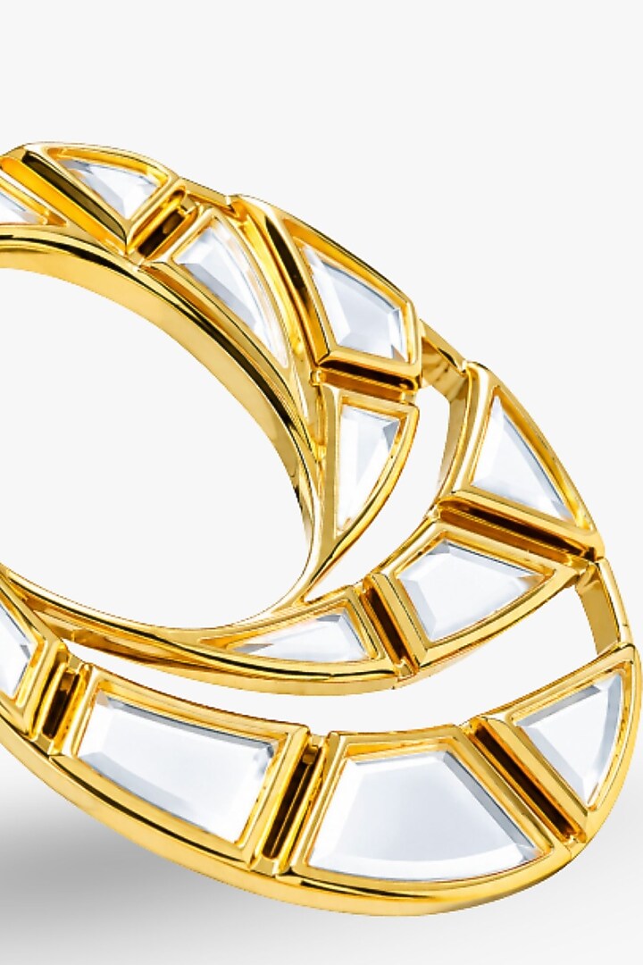 Micron Gold Finish Hand-Cut Polki Mirror Stud Earrings by Isharya at Pernia's Pop Up Shop