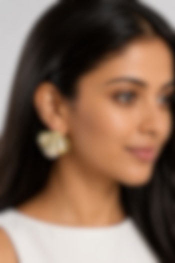 Micron Gold Finish Hand-Cut Polki Mirror Hoop Earrings by Isharya at Pernia's Pop Up Shop