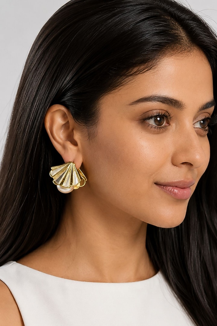 Micron Gold Finish Hand-Cut Polki Mirror Hoop Earrings by Isharya at Pernia's Pop Up Shop