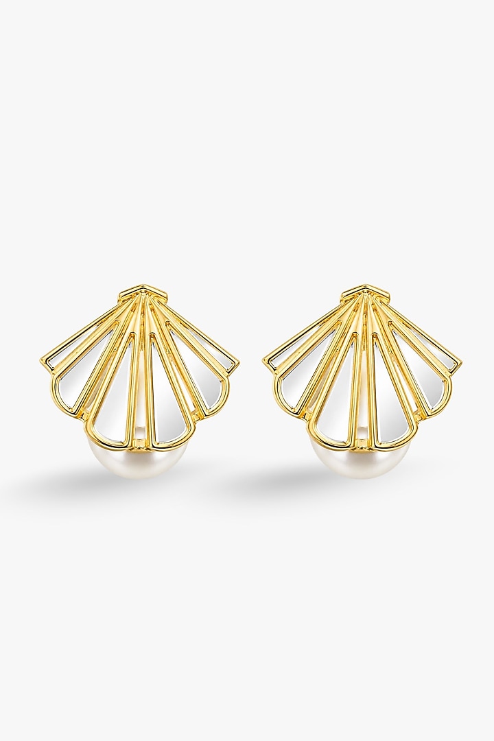 Micron Gold Finish Hand-Cut Polki Mirror Hoop Earrings by Isharya at Pernia's Pop Up Shop