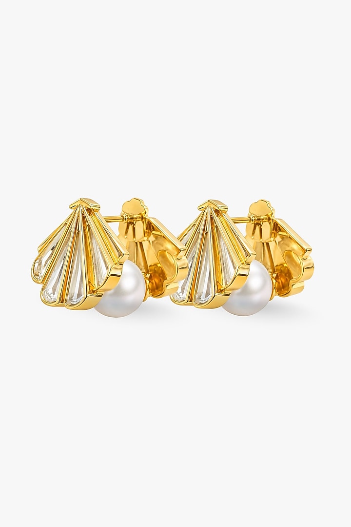 Micron Gold Finish Hand-Cut Polki Mirror Hoop Earrings by Isharya at Pernia's Pop Up Shop