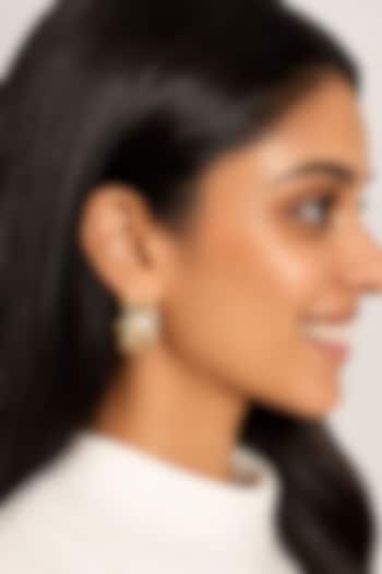 Micron Gold Finish Hand-Cut Polki Mirror Hoop Earrings by Isharya at Pernia's Pop Up Shop