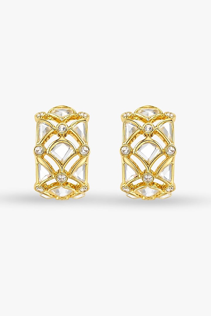 Micron Gold Finish Hand-Cut Polki Mirror Hoop Earrings by Isharya at Pernia's Pop Up Shop