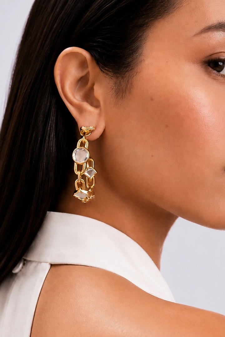 Micron Gold Finish Hand-Cut Polki Mirror Hoop Earrings by Isharya at Pernia's Pop Up Shop
