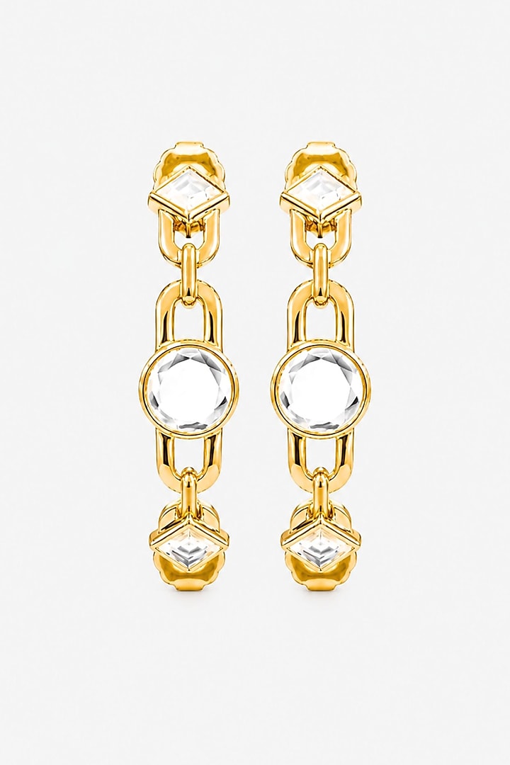 Micron Gold Finish Hand-Cut Polki Mirror Hoop Earrings by Isharya at Pernia's Pop Up Shop