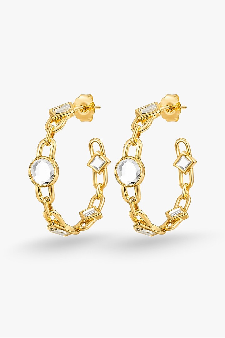 Micron Gold Finish Hand-Cut Polki Mirror Hoop Earrings by Isharya at Pernia's Pop Up Shop