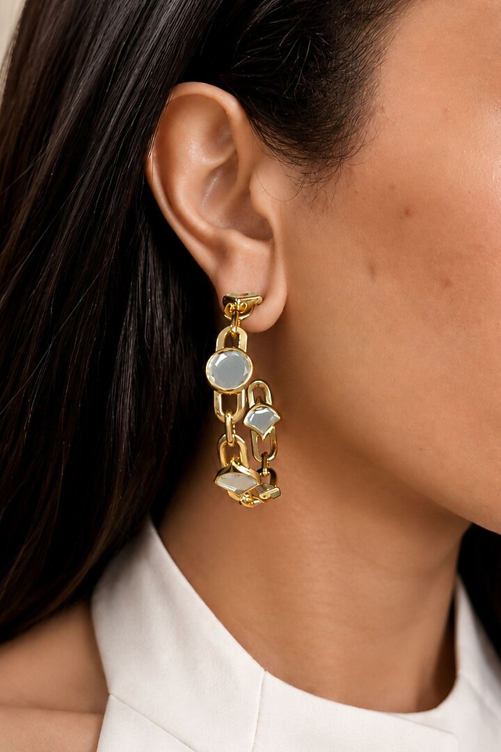 Micron Gold Finish Hand-Cut Polki Mirror Hoop Earrings by Isharya at Pernia's Pop Up Shop