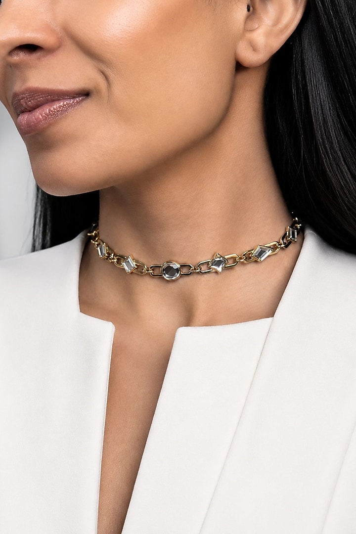Micron Gold Finish Hand-Cut Polki Mirror Choker Necklace by Isharya at Pernia's Pop Up Shop