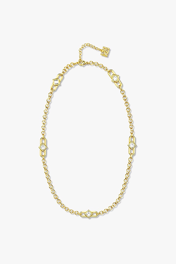 Micron Gold Finish Hand-Cut Polki Mirror Long Necklace by Isharya at Pernia's Pop Up Shop