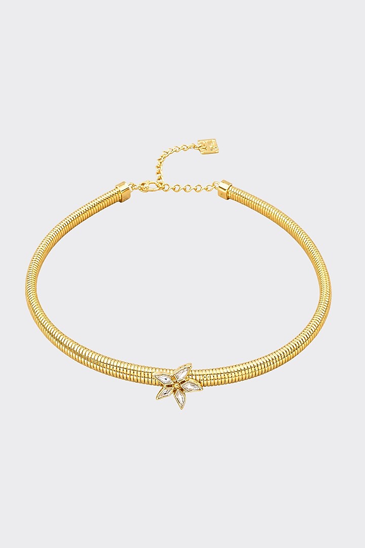 Micron Gold Finish Hand-Cut Polki Mirror Choker Necklace by Isharya at Pernia's Pop Up Shop