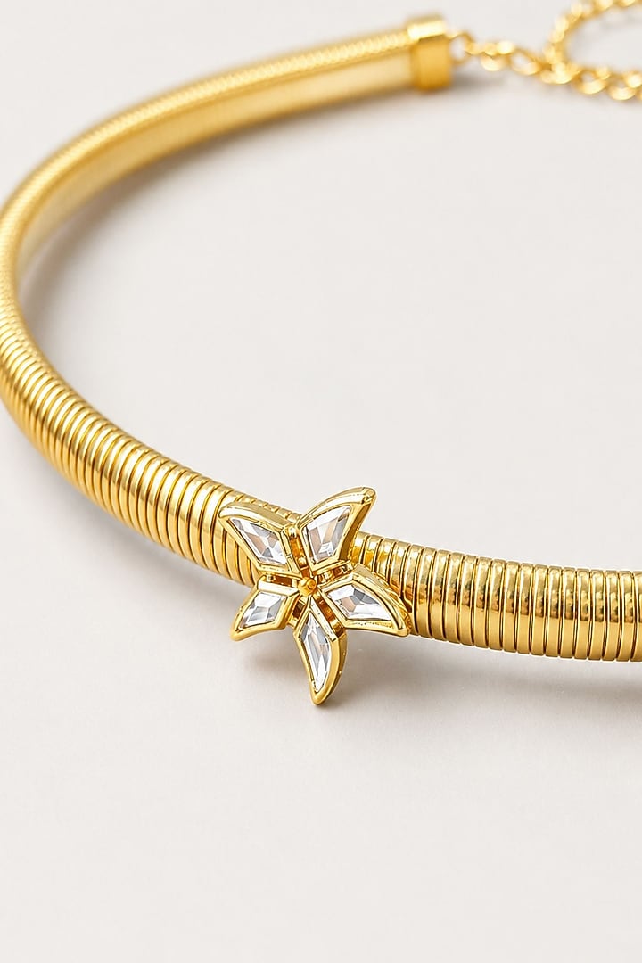 Micron Gold Finish Hand-Cut Polki Mirror Choker Necklace by Isharya at Pernia's Pop Up Shop