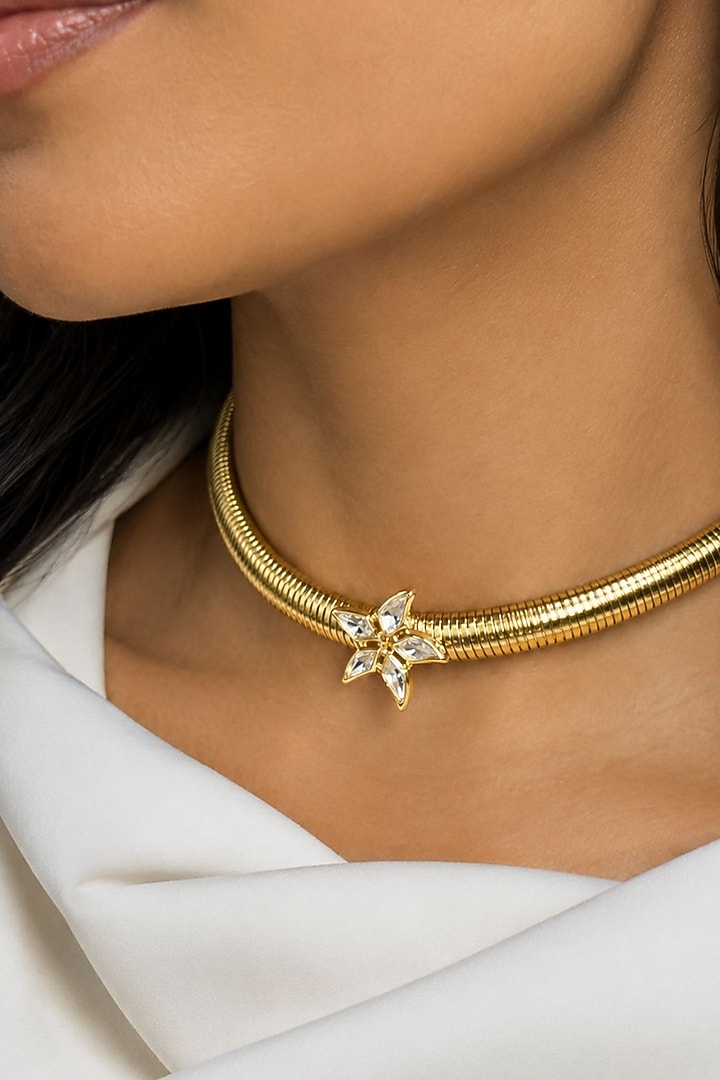 Micron Gold Finish Hand-Cut Polki Mirror Choker Necklace by Isharya at Pernia's Pop Up Shop