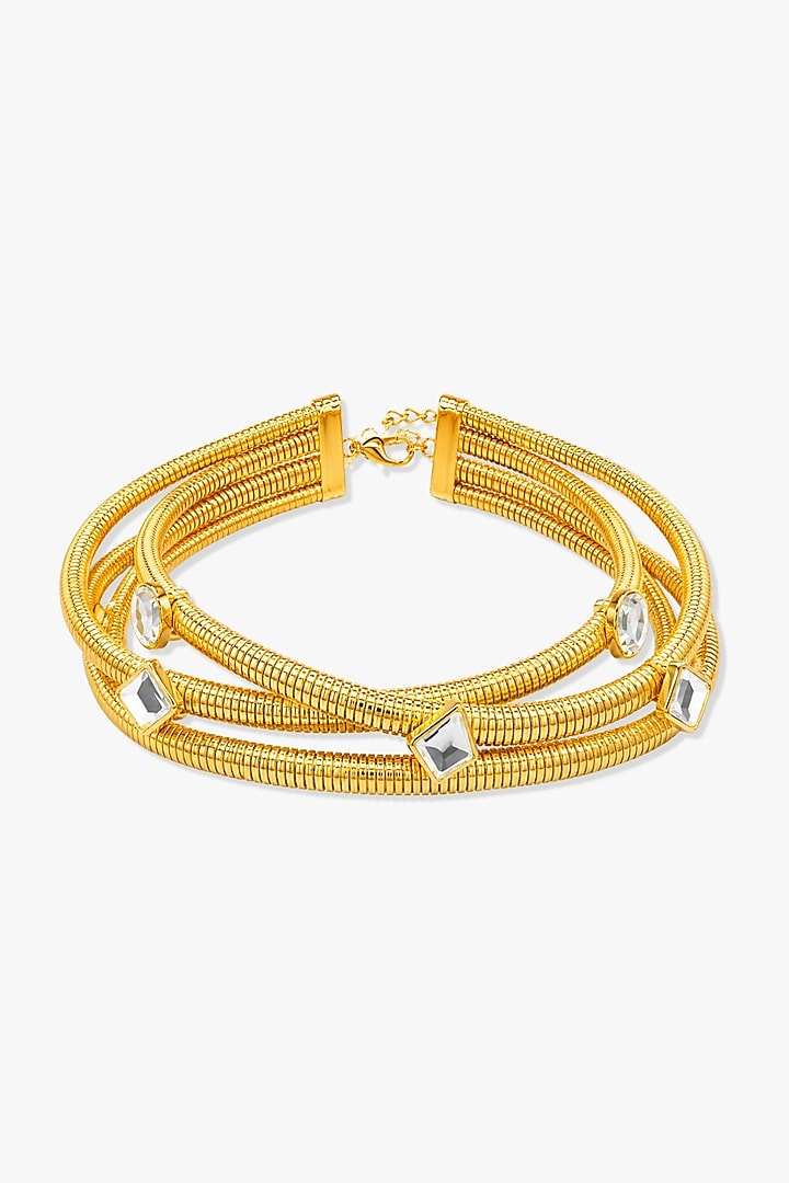 Micron Gold Finish Hand-Cut Polki Mirror Choker Necklace by Isharya at Pernia's Pop Up Shop