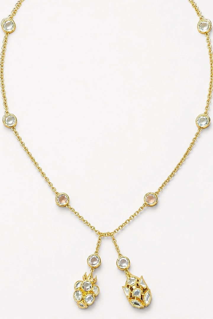 Micron Gold Finish Hand-Cut Polki Mirror Long Necklace by Isharya at Pernia's Pop Up Shop