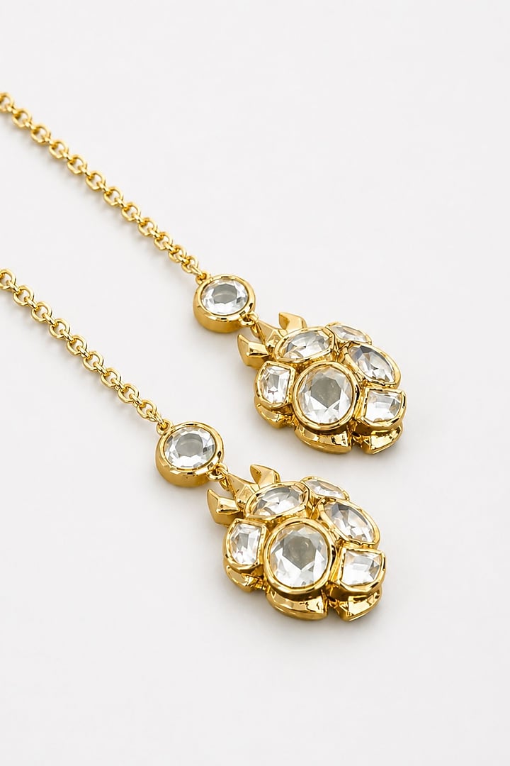 Micron Gold Finish Hand-Cut Polki Mirror Long Necklace by Isharya at Pernia's Pop Up Shop