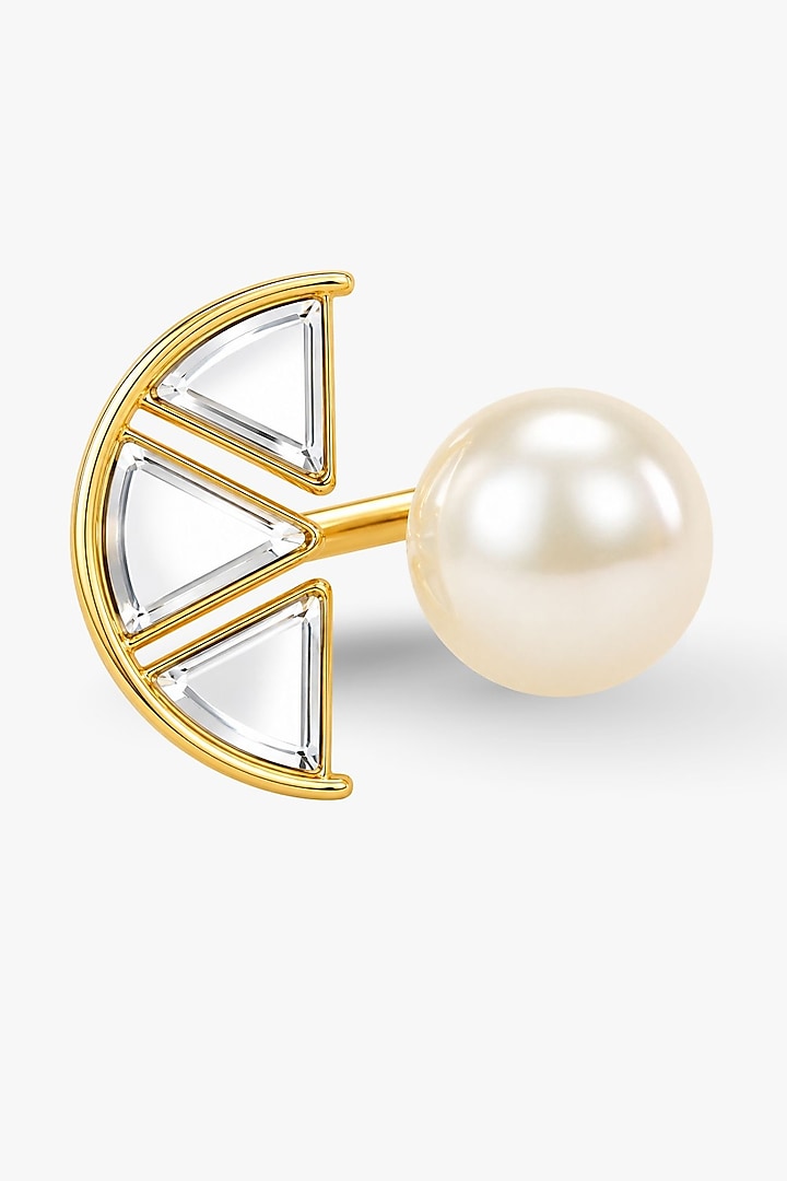 Micron Gold Finish Hand-Cut Polki Mirror & Pearl Ring by Isharya at Pernia's Pop Up Shop