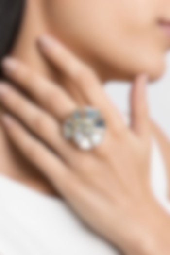 Micron Gold Finish Hand-Cut Polki Mirror Ring by Isharya at Pernia's Pop Up Shop