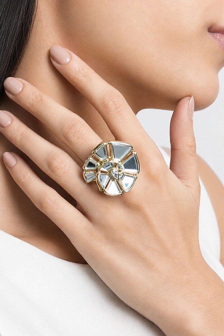 Micron Gold Finish Hand-Cut Polki Mirror Ring by Isharya at Pernia's Pop Up Shop