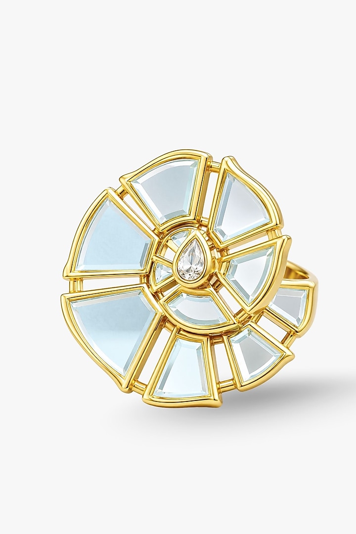 Micron Gold Finish Hand-Cut Polki Mirror Ring by Isharya at Pernia's Pop Up Shop