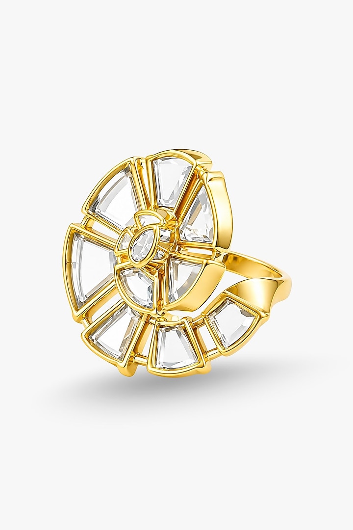 Micron Gold Finish Hand-Cut Polki Mirror Ring by Isharya at Pernia's Pop Up Shop