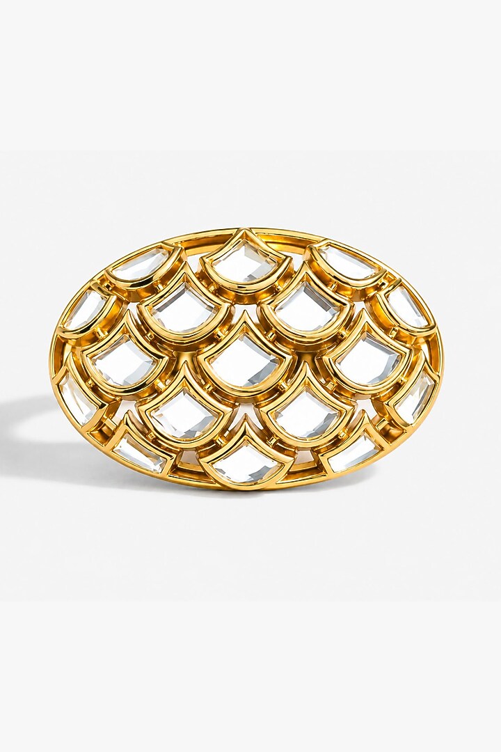 Micron Gold Finish Hand-Cut Polki Mirror Ring by Isharya at Pernia's Pop Up Shop
