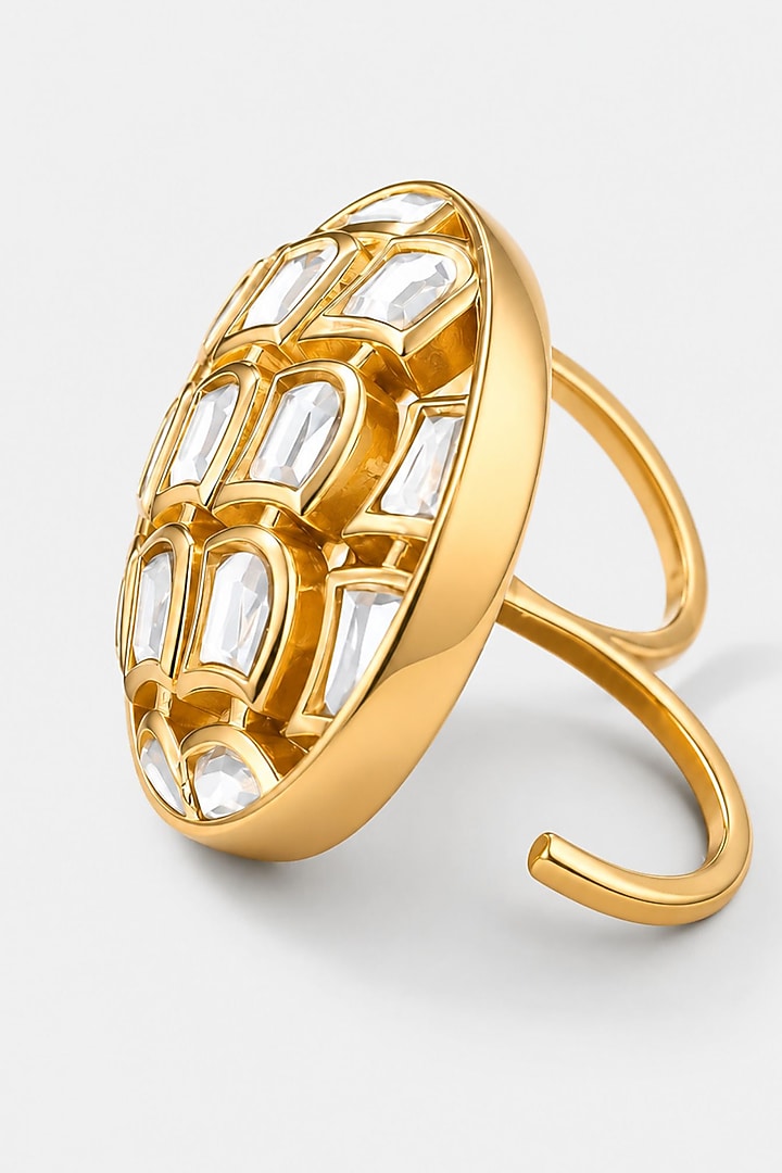 Micron Gold Finish Hand-Cut Polki Mirror Ring by Isharya at Pernia's Pop Up Shop