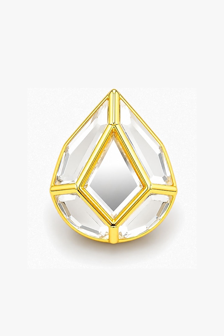 Micron Gold Finish Hand-Cut Polki Mirror Ring by Isharya at Pernia's Pop Up Shop