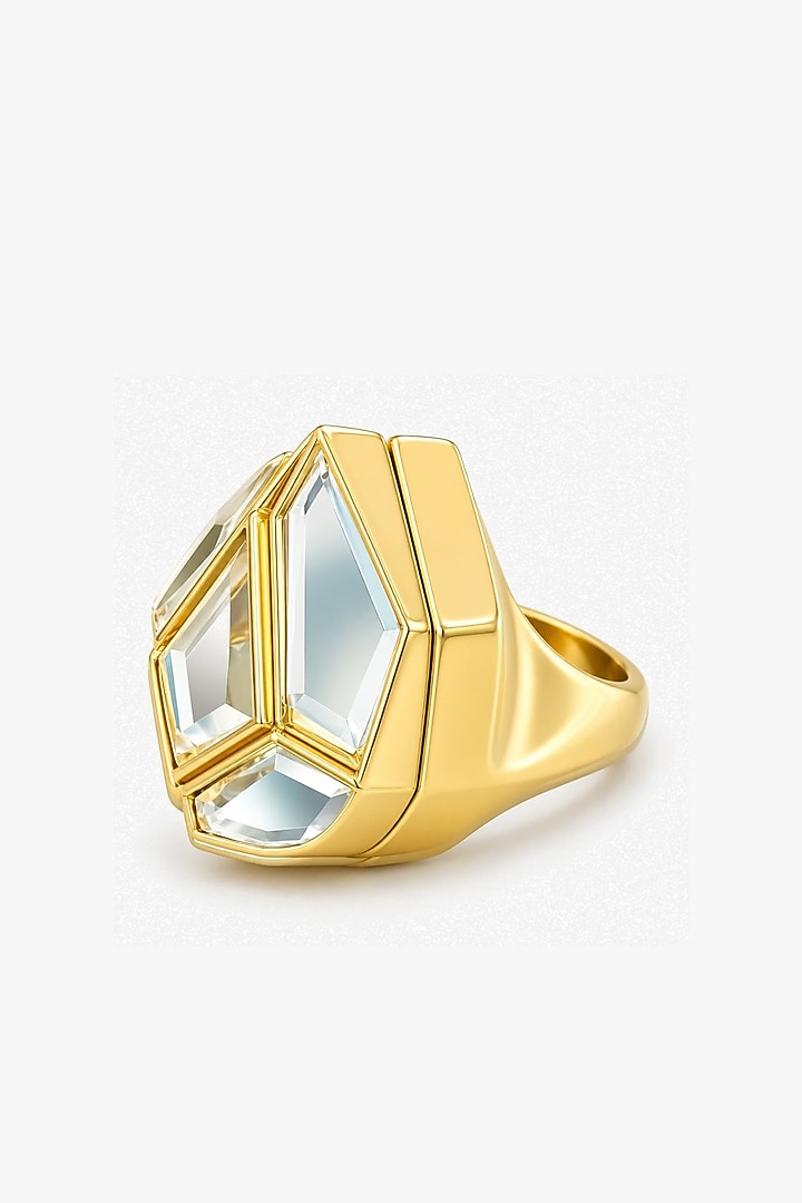 Micron Gold Finish Hand-Cut Polki Mirror Ring by Isharya at Pernia's Pop Up Shop