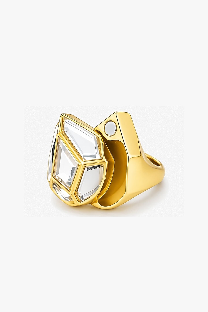 Micron Gold Finish Hand-Cut Polki Mirror Ring by Isharya at Pernia's Pop Up Shop