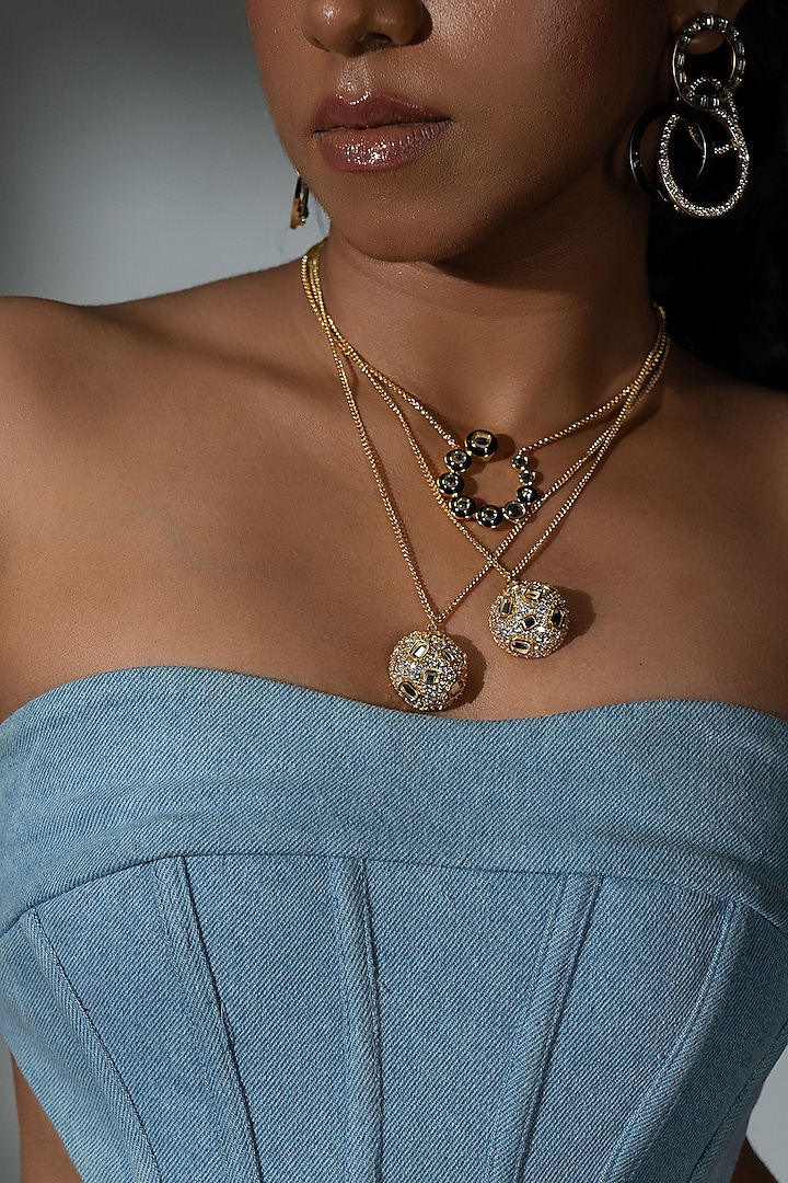 Gold Plated CZ Stone & Mirror Enameled Locket Necklace by Isharya at Pernia's Pop Up Shop