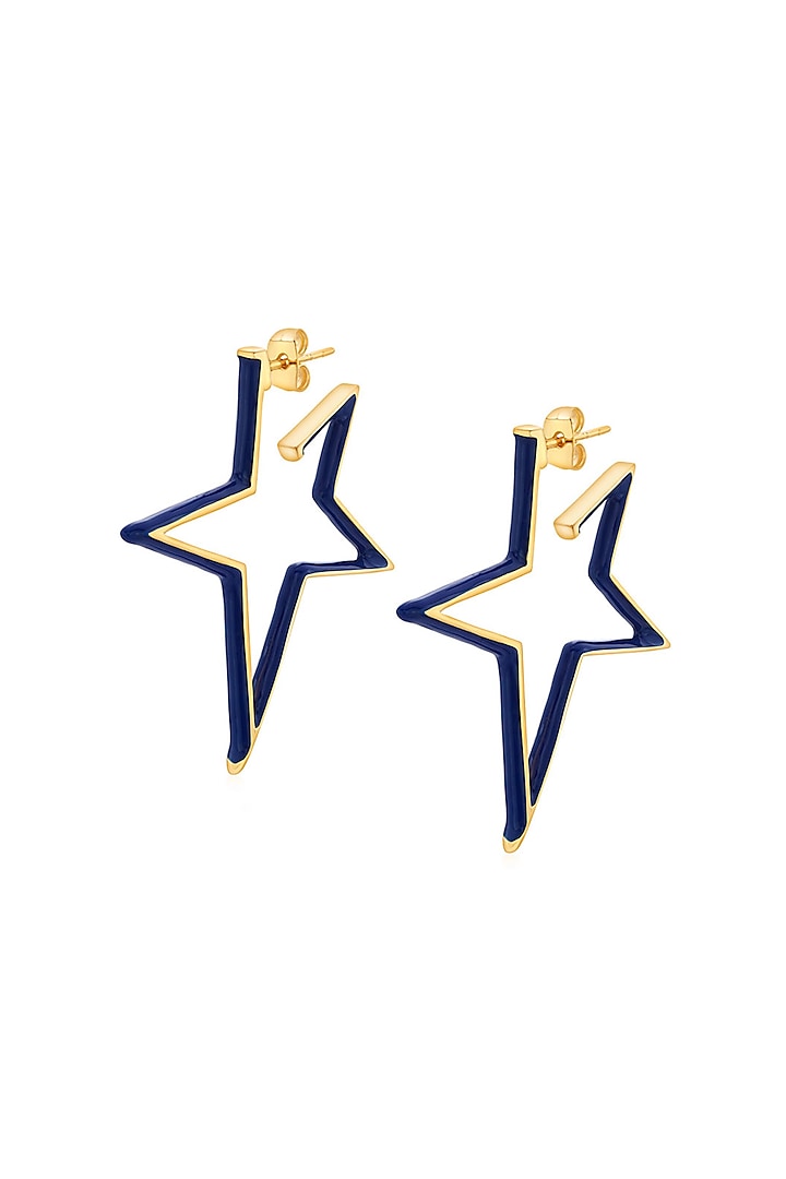 Gold Plated Ultramarine Blue Star Retro Hoop Earrings by Isharya
