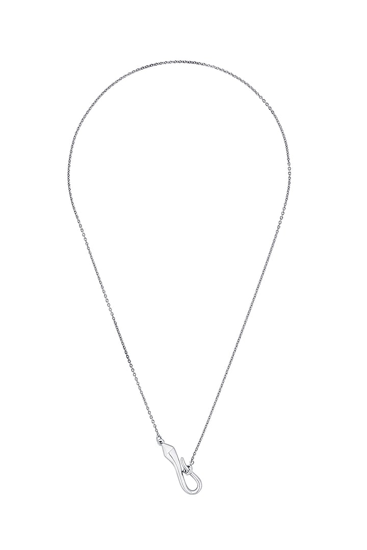 White Rhodium Finish Chrome Hook Necklace by Isharya at Pernia's Pop Up Shop