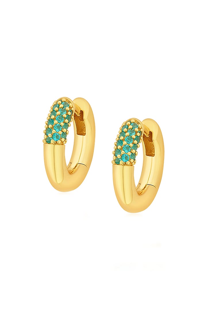 Gold Plated Turquoise CZ Hoop Earrings by Isharya
