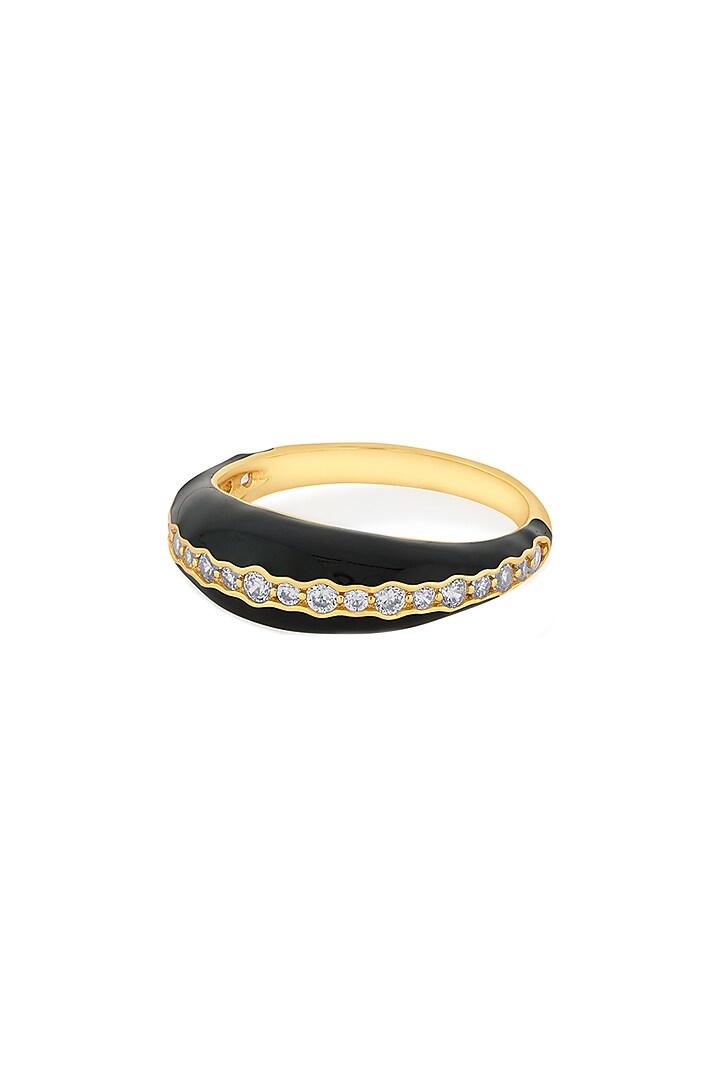 Gold Plated CZ & Black Enameled Ring by Isharya at Pernia's Pop Up Shop