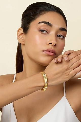Gold Plated Mirror Oval Hinge Bangle by Isharya
