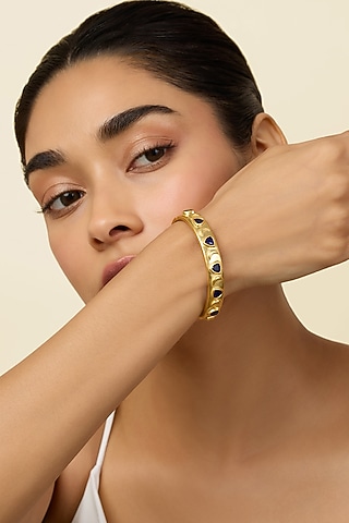 Gold Plated Sapphire Oval Hinge Bangle by Isharya