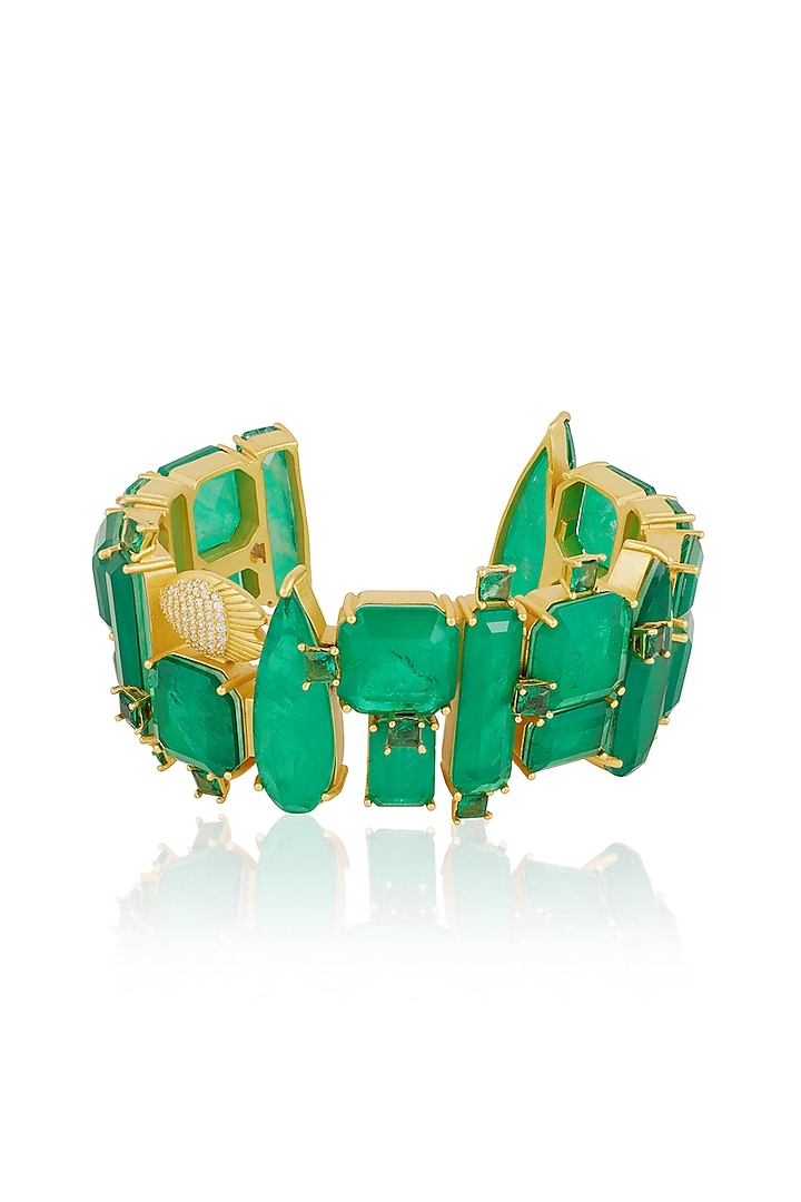 Gold Plated Emerald & CZ Statement Cuff by Isharya at Pernia's Pop Up Shop