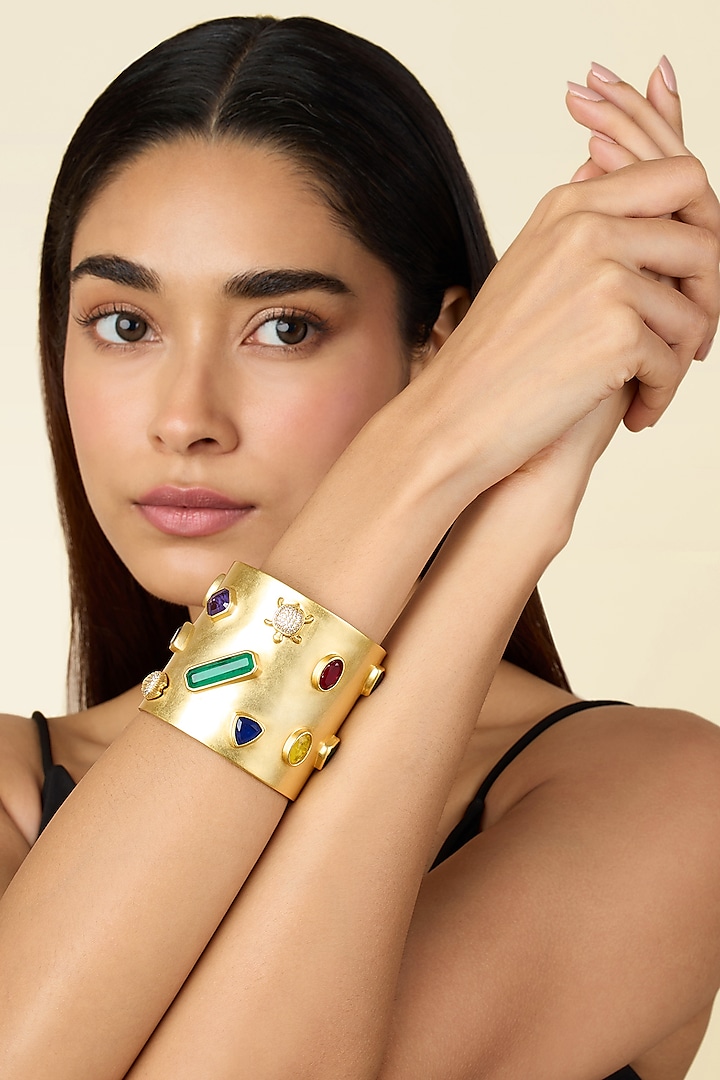 Gold Plated Multi-Colored CZ Armor Cuff by Isharya at Pernia's Pop Up Shop