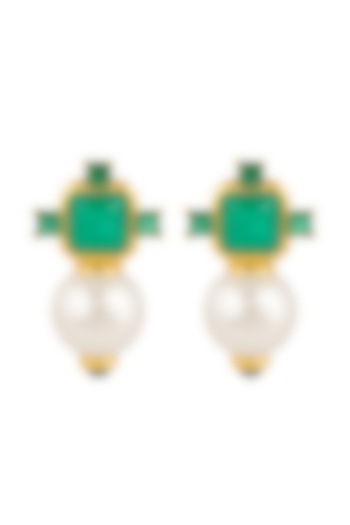 Gold Plated Green Doublet Stone & CZ Stud Earrings by Isharya at Pernia's Pop Up Shop