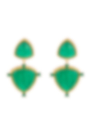 Gold Plated Emerald Stone & CZ Drop Earrings by Isharya at Pernia's Pop Up Shop